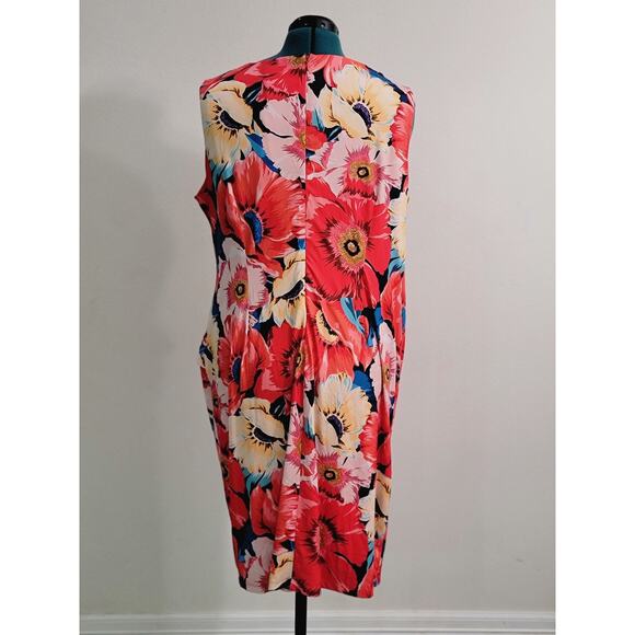 T TAHARI Woman Event Floral Ruched Dress Sleeveless Back Zipper Plus Size - Picture 4 of 7